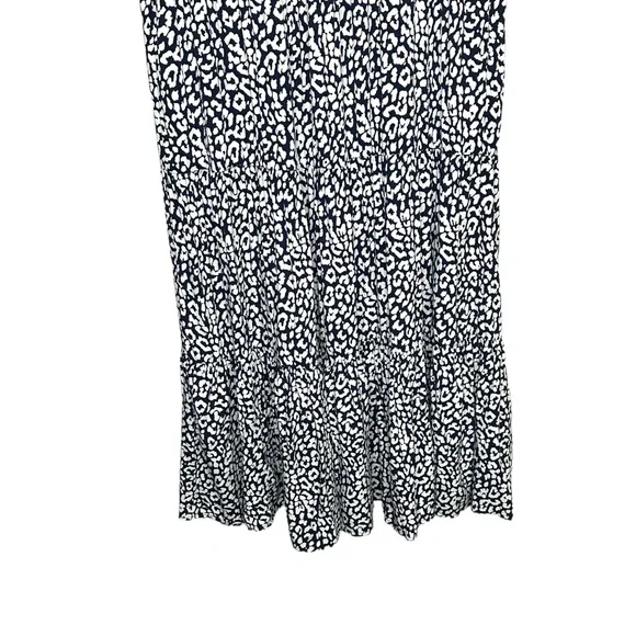 J Crew Factory Cotton Navy White Print Tiered Puff Sleeve Pocket MIDI Dress - Picture 5 of 12